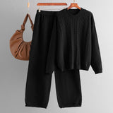 Winter loose twist pullover sweater women's suit knitted wide - leg pants co - ord set - Negative Apparel