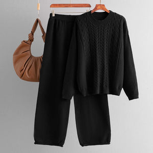 Winter loose twist pullover sweater women's suit knitted wide - leg pants co - ord set - Negative Apparel