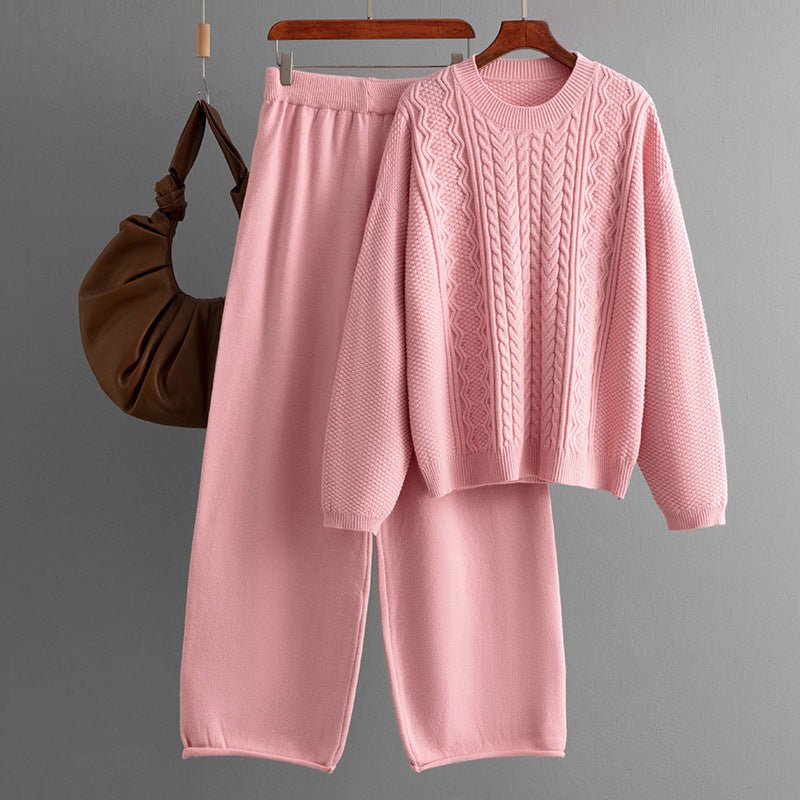 Winter loose twist pullover sweater women's suit knitted wide - leg pants co - ord set - Negative Apparel
