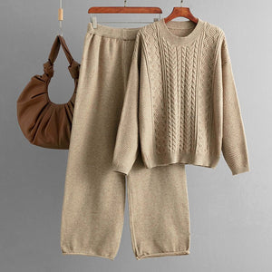 Winter loose twist pullover sweater women's suit knitted wide - leg pants co - ord set - Negative Apparel
