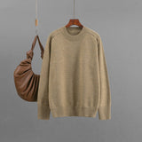 Winter new basic round neck solid color loose pullover sweater women's knitted bottoming shirt top - Negative Apparel
