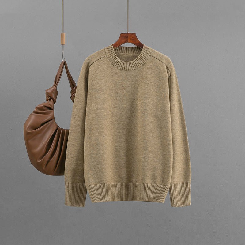 Winter new basic round neck solid color loose pullover sweater women's knitted bottoming shirt top - Negative Apparel