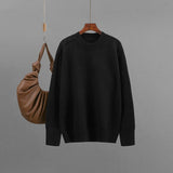 Winter new basic round neck solid color loose pullover sweater women's knitted bottoming shirt top - Negative Apparel