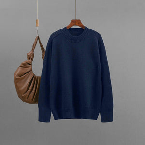 Winter new basic round neck solid color loose pullover sweater women's knitted bottoming shirt top - Negative Apparel