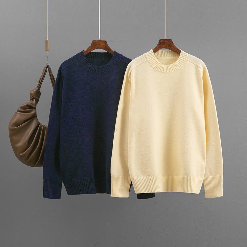 Winter new basic round neck solid color loose pullover sweater women's knitted bottoming shirt top - Negative Apparel