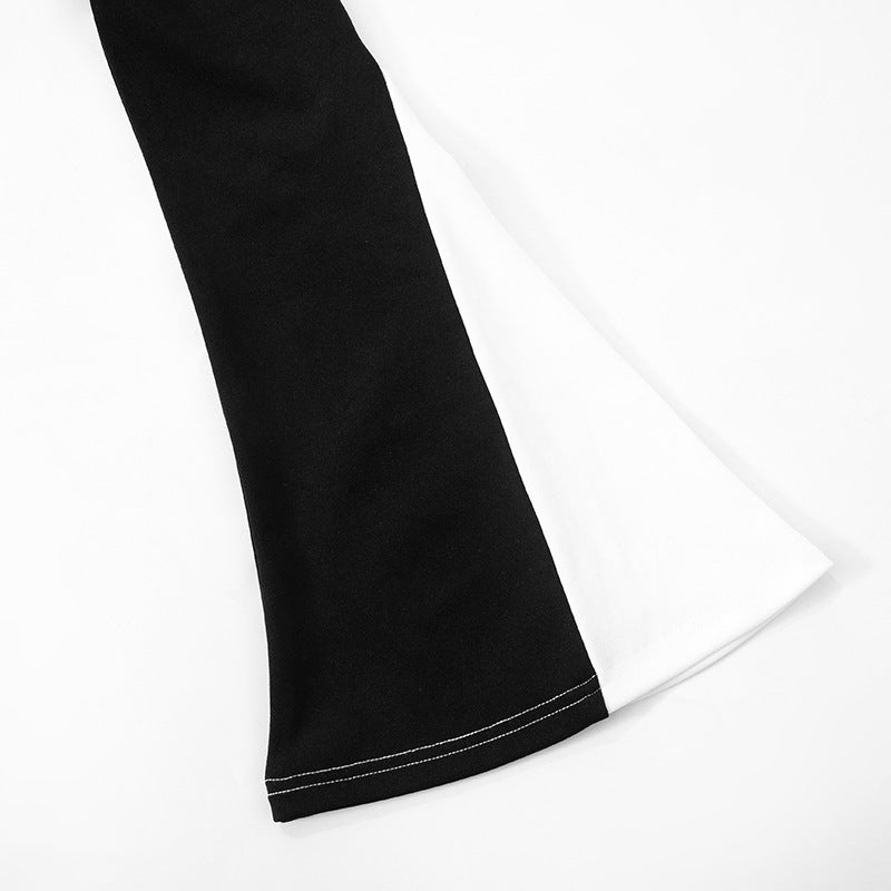 Winter new black and white contrast stitching long sleeve waist dress - Negative Apparel