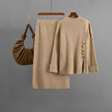 Winter new side slit button decorative sweater skirt two - piece set - Negative Apparel