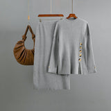 Winter new side slit button decorative sweater skirt two - piece set - Negative Apparel