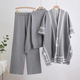 Winter sweater knitted long - sleeved shawl wide - leg pants three - piece set - Negative Apparel