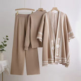 Winter sweater knitted long - sleeved shawl wide - leg pants three - piece set - Negative Apparel