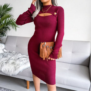 Winter sxy hollow bodycon knitted dress - Negative Apparel