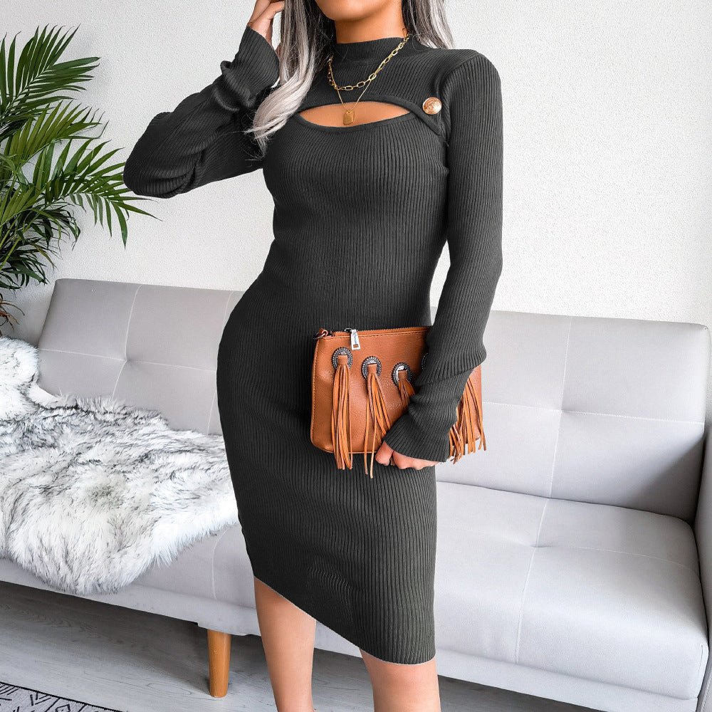 Winter sxy hollow bodycon knitted dress - Negative Apparel