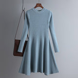 Winter women's clothing knitted long - sleeved solid color slim - fitting dress - Negative Apparel