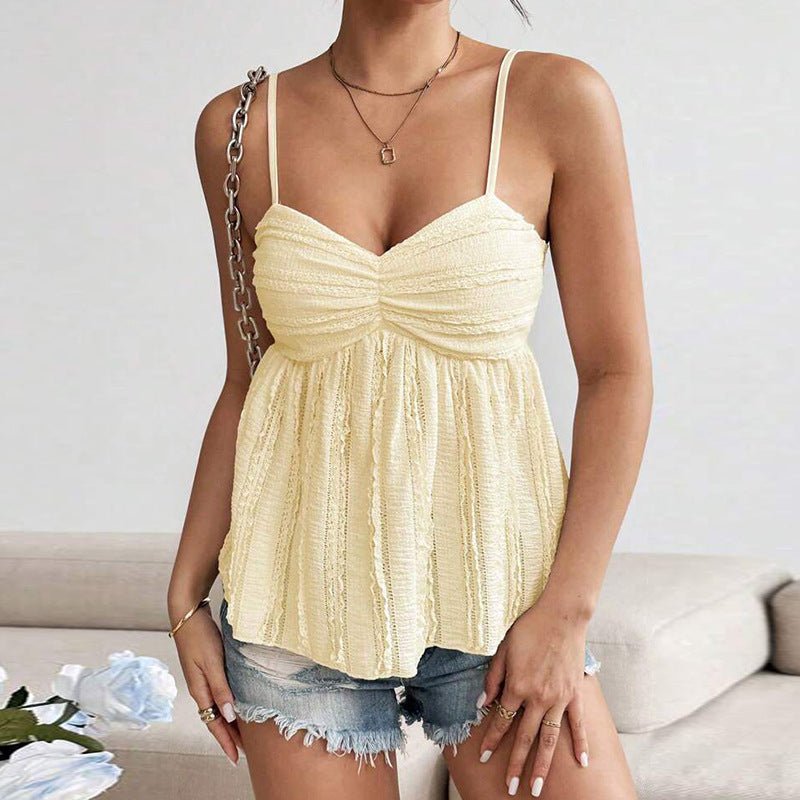 wish suspenders women's clothing 2025 summer an and n sexy small vest wrinkled solid color top - Negative Apparel