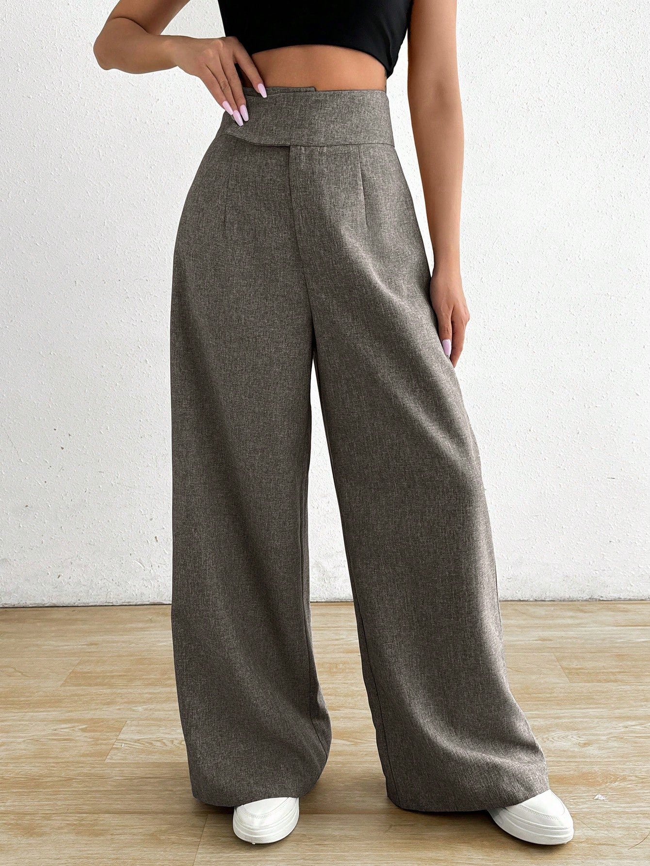 Women Asymmetric Waist Loose Casual Wide Leg Pants - Negative Apparel