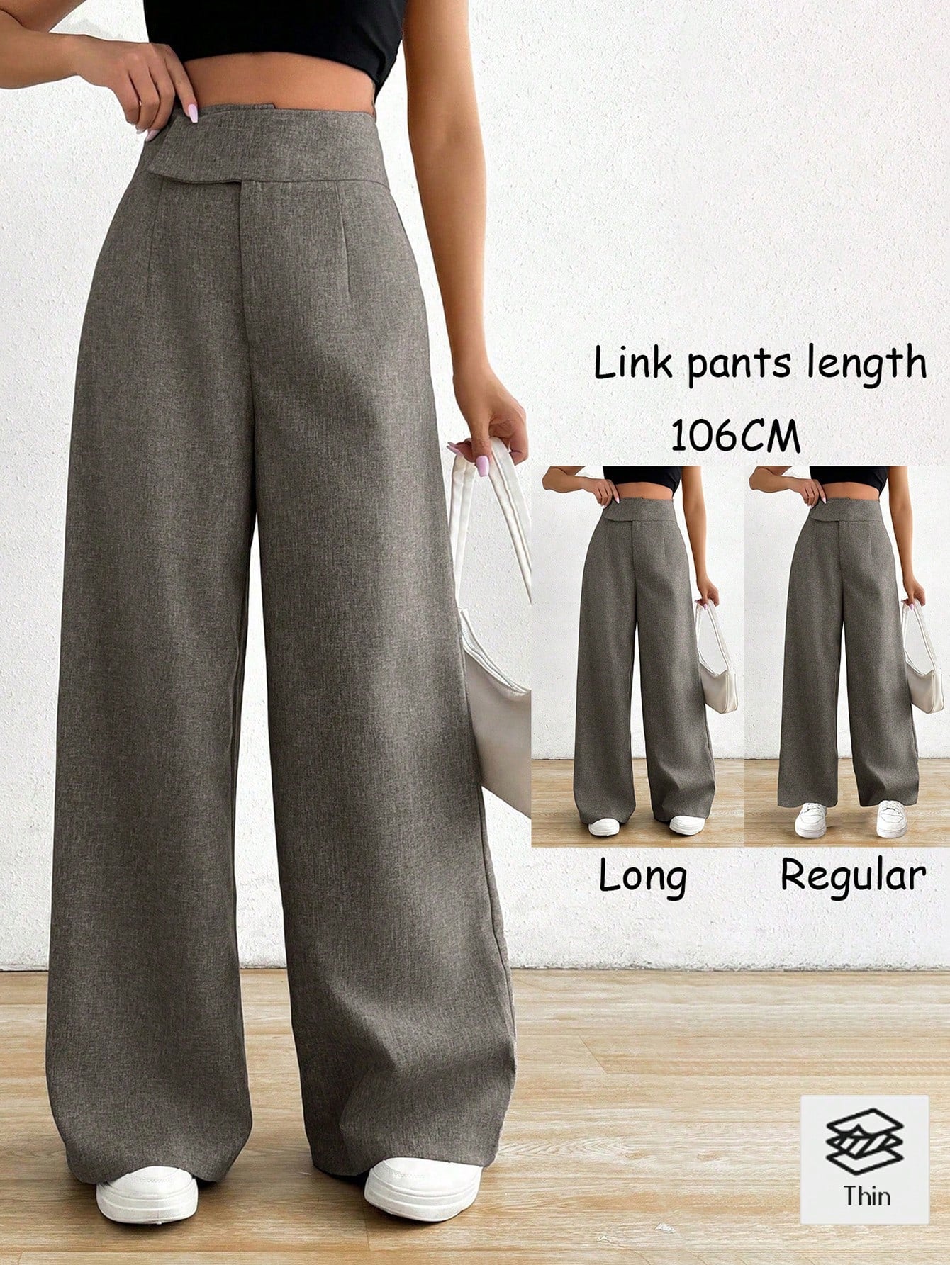 Women Asymmetric Waist Loose Casual Wide Leg Pants - Negative Apparel