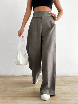 Women Asymmetric Waist Loose Casual Wide Leg Pants - Negative Apparel