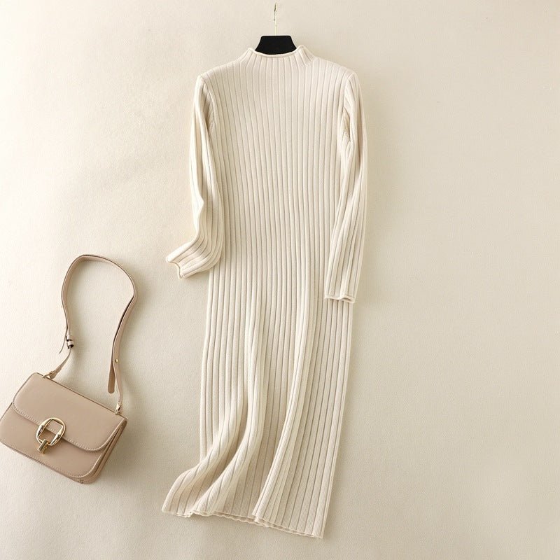 Women autumn and winter slim medium and long style over the knee Korean style long - sleeved sweater dress women - Negative Apparel