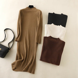 Women autumn and winter slim medium and long style over the knee Korean style long - sleeved sweater dress women - Negative Apparel