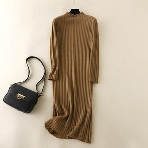 Women autumn and winter slim medium and long style over the knee Korean style long - sleeved sweater dress women - Negative Apparel