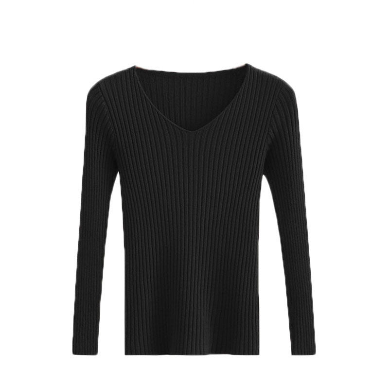 Women Autumn Winter V - neck Slim Fit Top - Negative Apparel