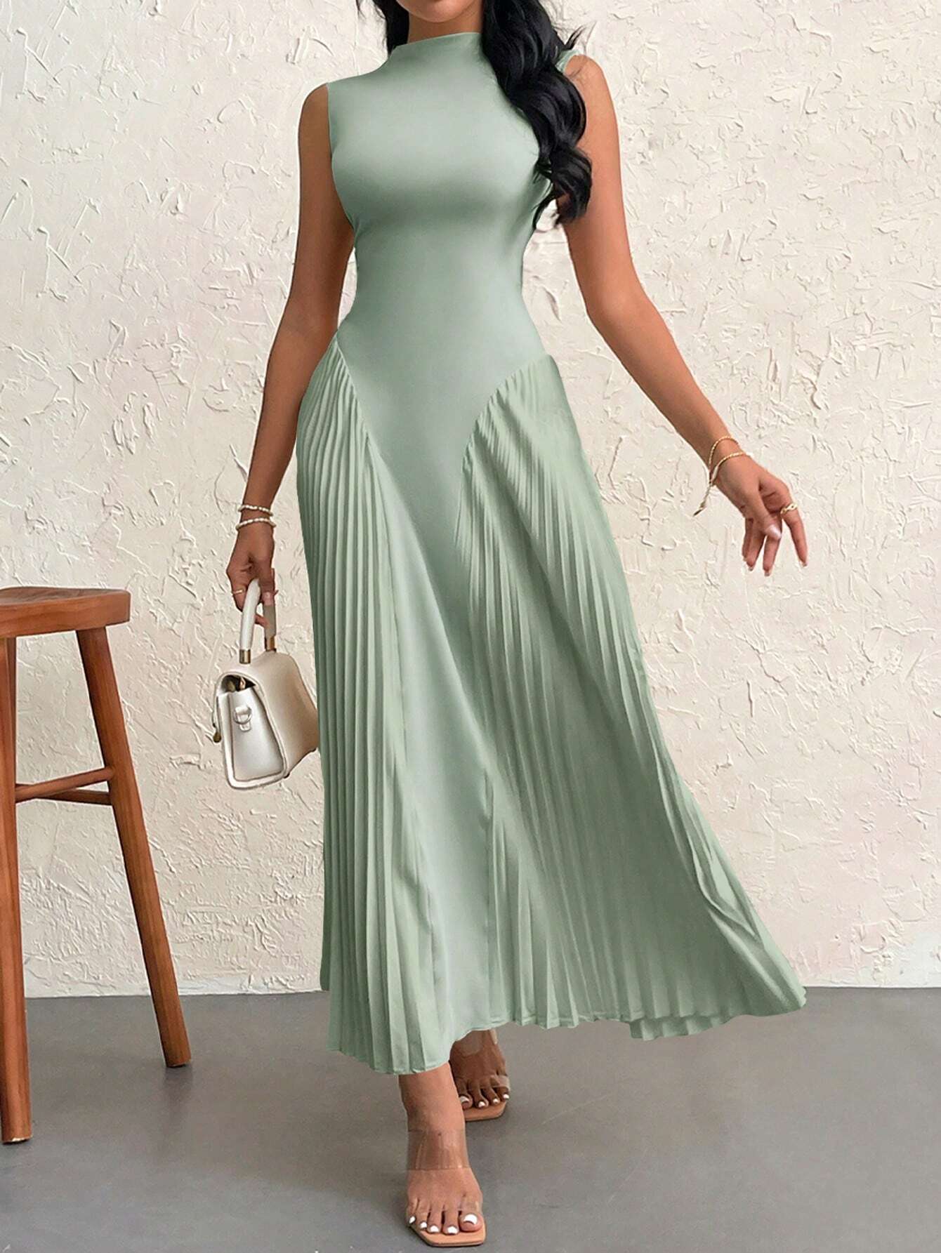 Women Elegant Pleated Tight-Fitting A-Line Dress - Negative Negative Apparel Women Elegant Pleated Tight-Fitting A-Line Dress - Negative Negative Apparel