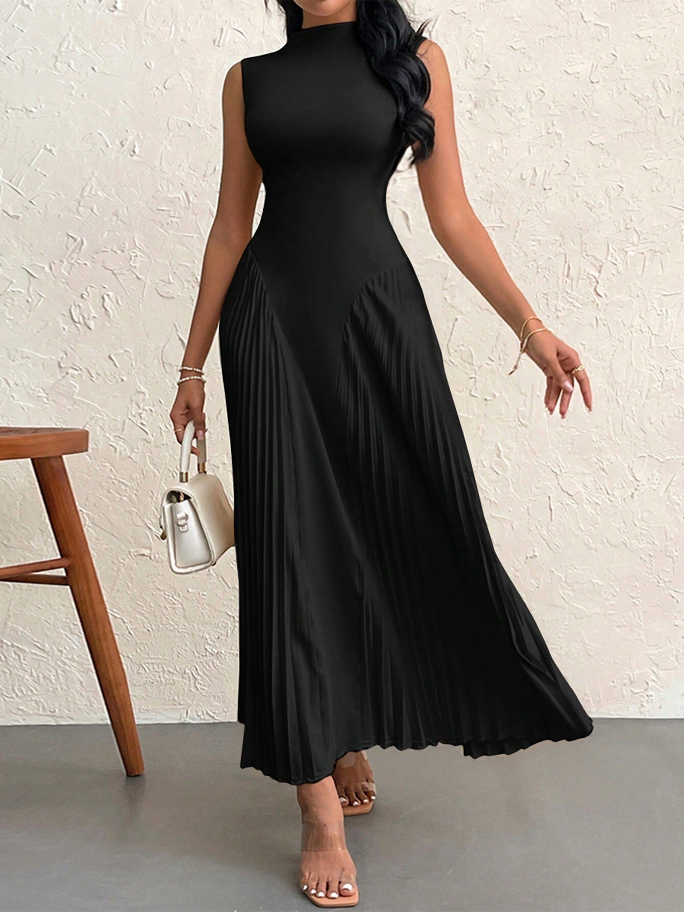 Women Elegant Pleated Tight-Fitting A-Line Dress - Negative Negative Apparel Women Elegant Pleated Tight-Fitting A-Line Dress - Negative Negative Apparel