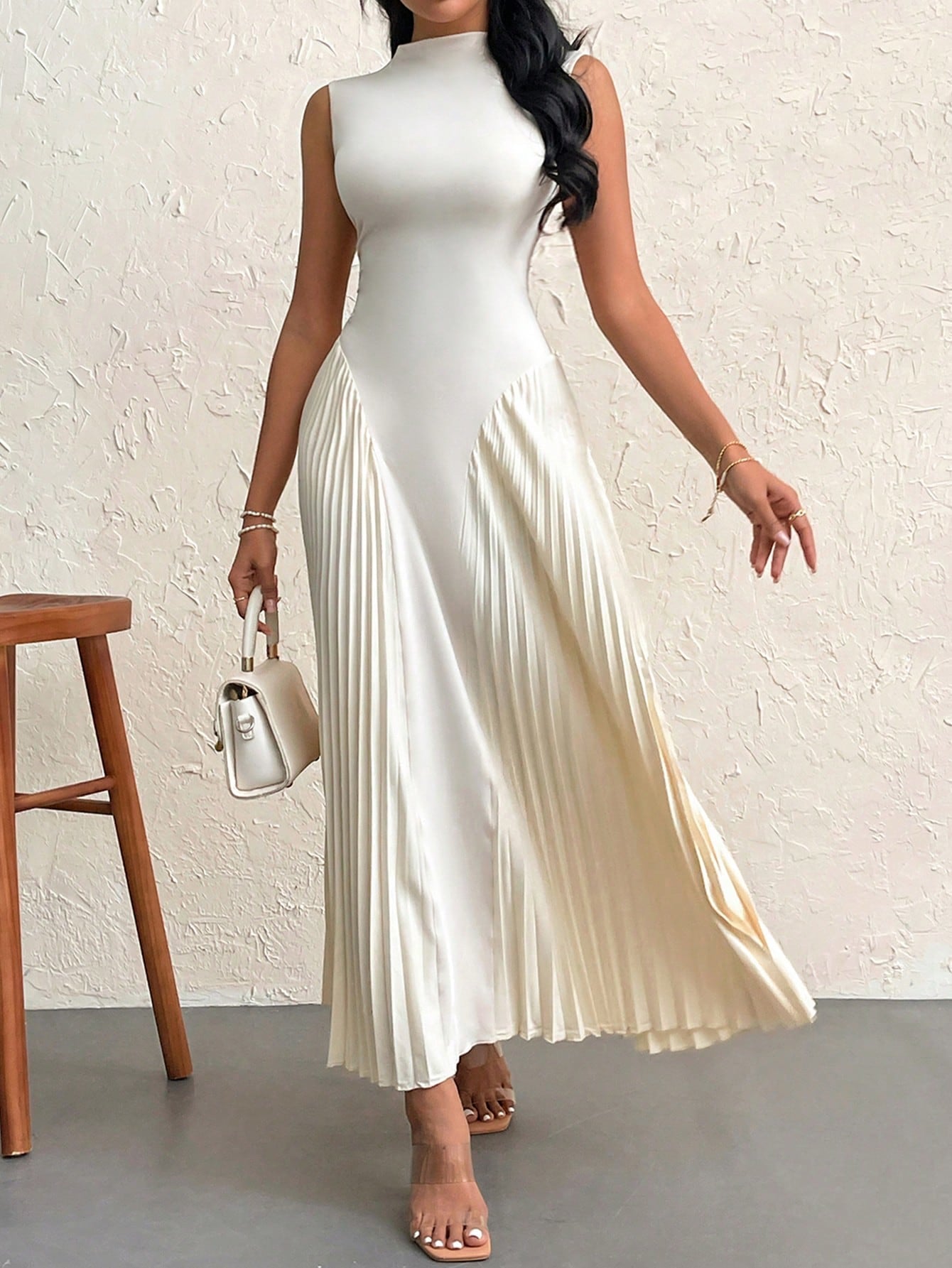 Women Elegant Pleated Tight - Fitting A - Line Dress - Negative Apparel
