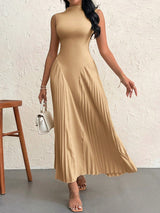 Women Elegant Pleated Tight - Fitting A - Line Dress - Negative Apparel