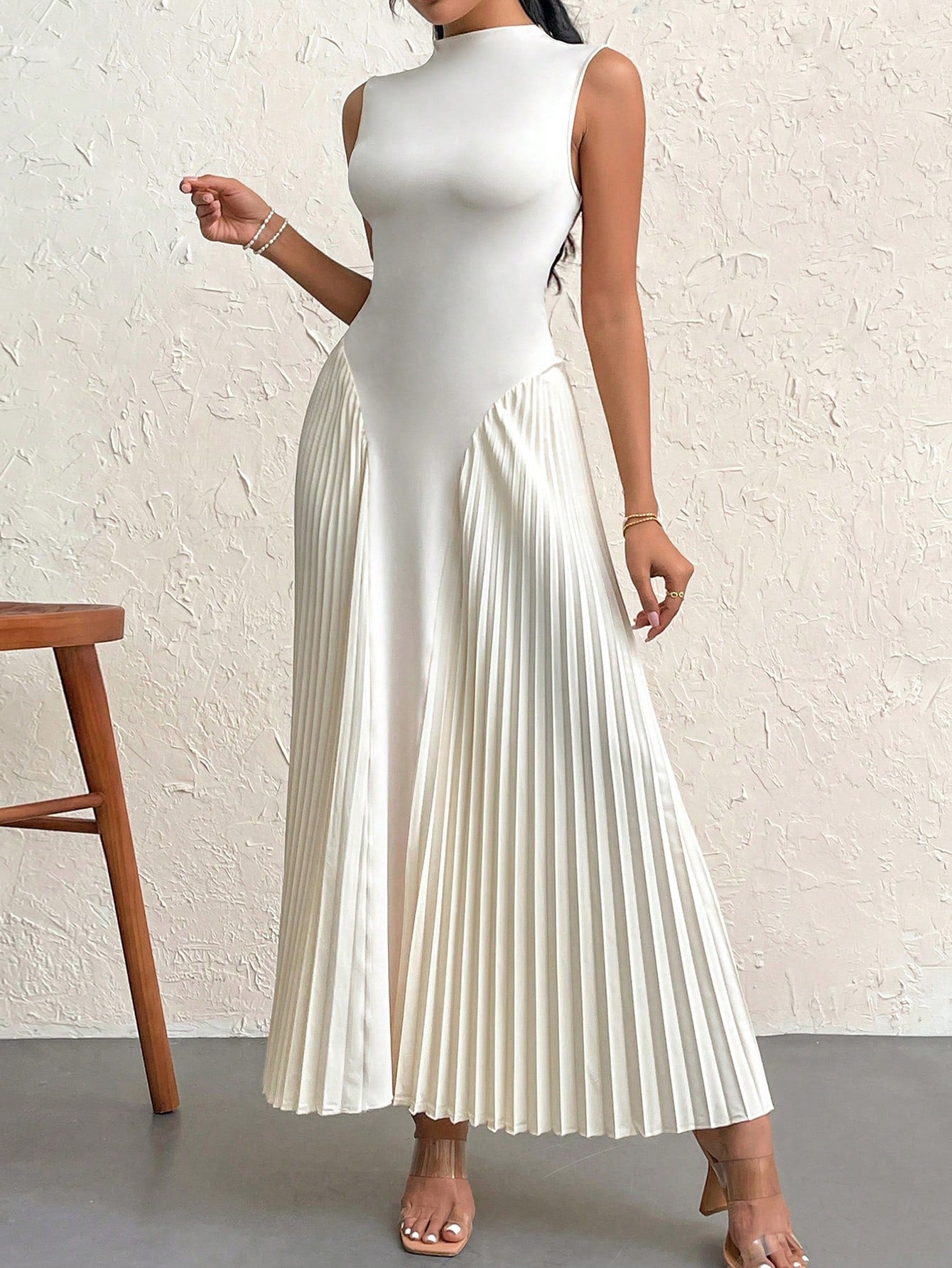 Women Elegant Pleated Tight - Fitting A - Line Dress - Negative Apparel