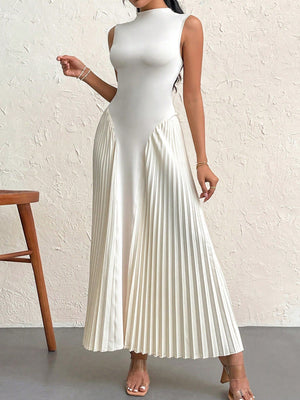 Women Elegant Pleated Tight - Fitting A - Line Dress - Negative Apparel