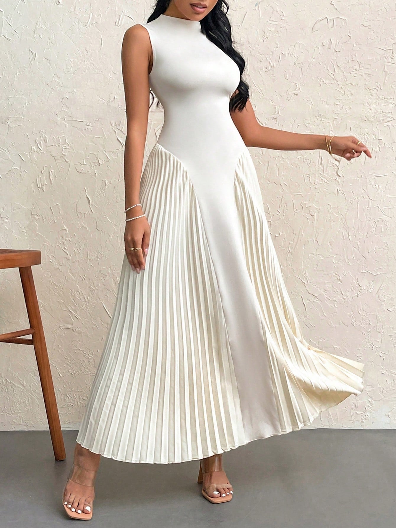 Women Elegant Pleated Tight - Fitting A - Line Dress - Negative Apparel