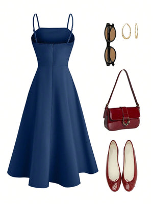 Women Elegant Solid Color Spaghetti Strap Dress, Summer FD - Negative Apparel
