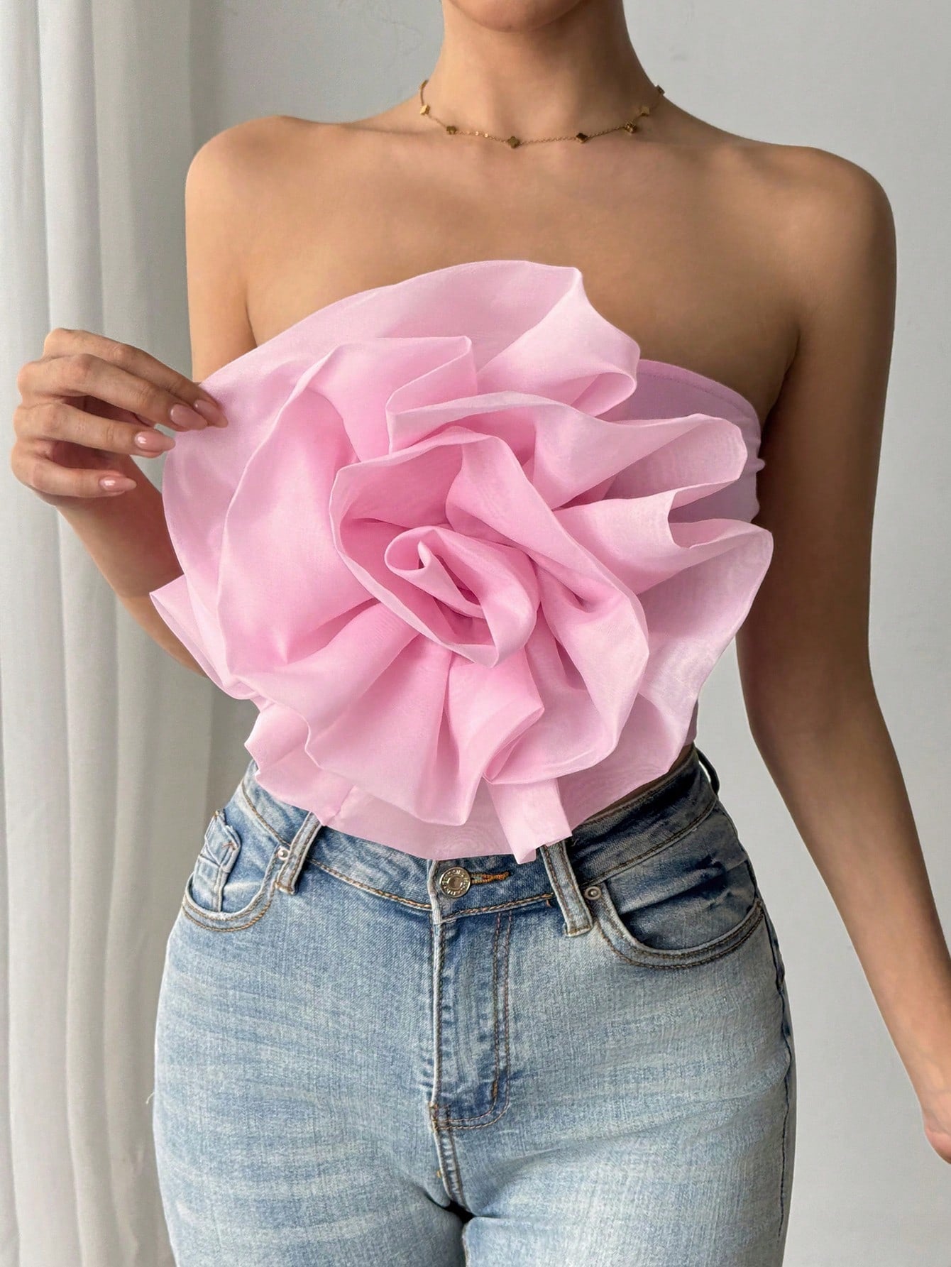 Women Fashion Elegant Party Sexy New Pink 3D Flower Bandeau Top,Sexy Top,Party Top For Dating,Thanksgiving,Christmas,Daily - Negative Apparel