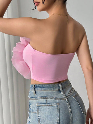 Women Fashion Elegant Party Sexy New Pink 3D Flower Bandeau Top,Sexy Top,Party Top For Dating,Thanksgiving,Christmas,Daily - Negative Apparel