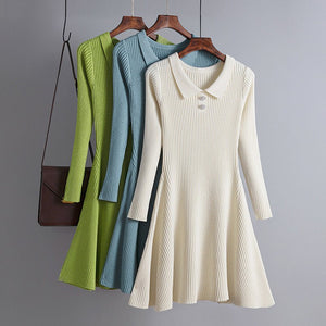 Women Korean style womens knitted solid color dress - Negative Apparel