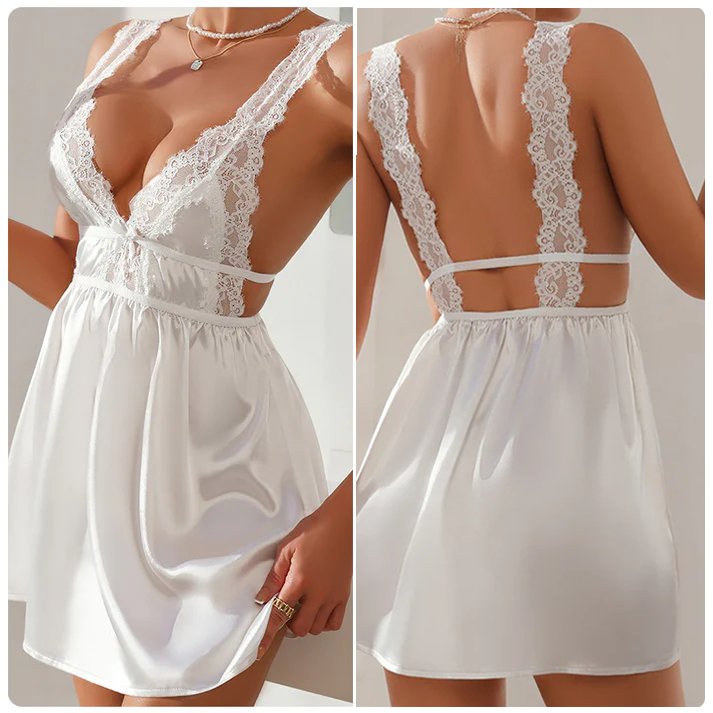 Women lace deep V low - cut backless suspender nightdress - Negative Apparel