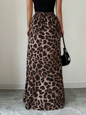 Women Leopard Print Casual Skirt Maxi Women Outfit - Negative Apparel