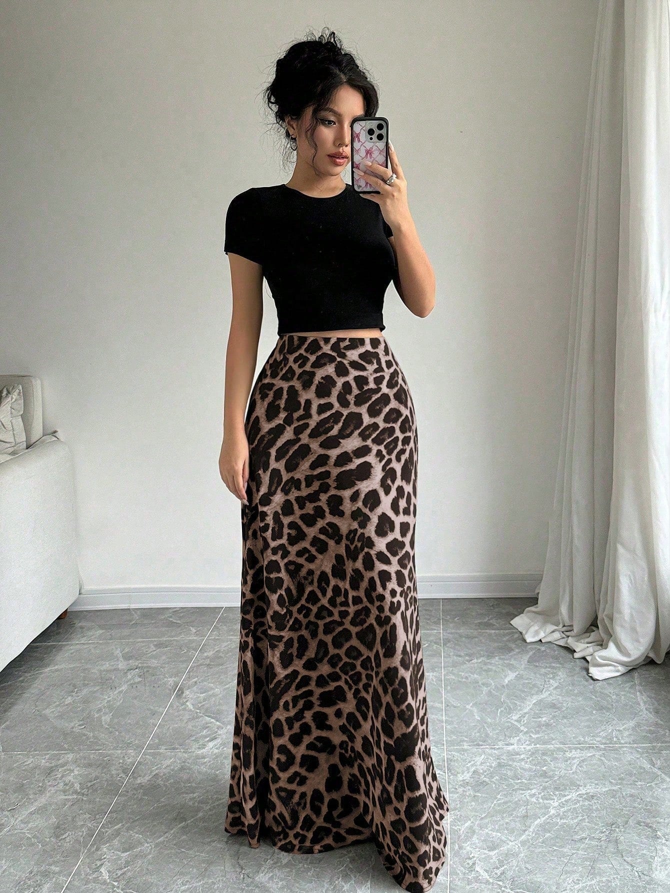 Women Leopard Print Casual Skirt Maxi Women Outfit - Negative Apparel