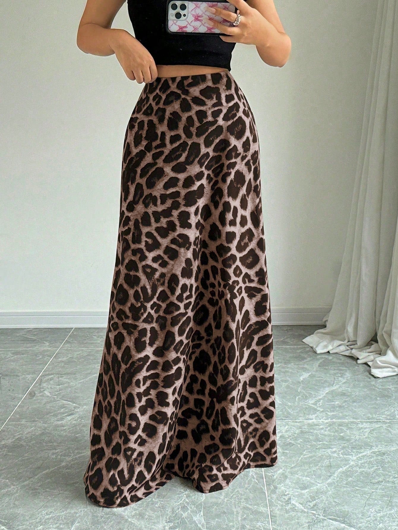 Women Leopard Print Casual Skirt Maxi Women Outfit - Negative Apparel