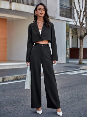 Women Solid Color Daily Wear High Waist Wide Leg Pants - Negative Apparel