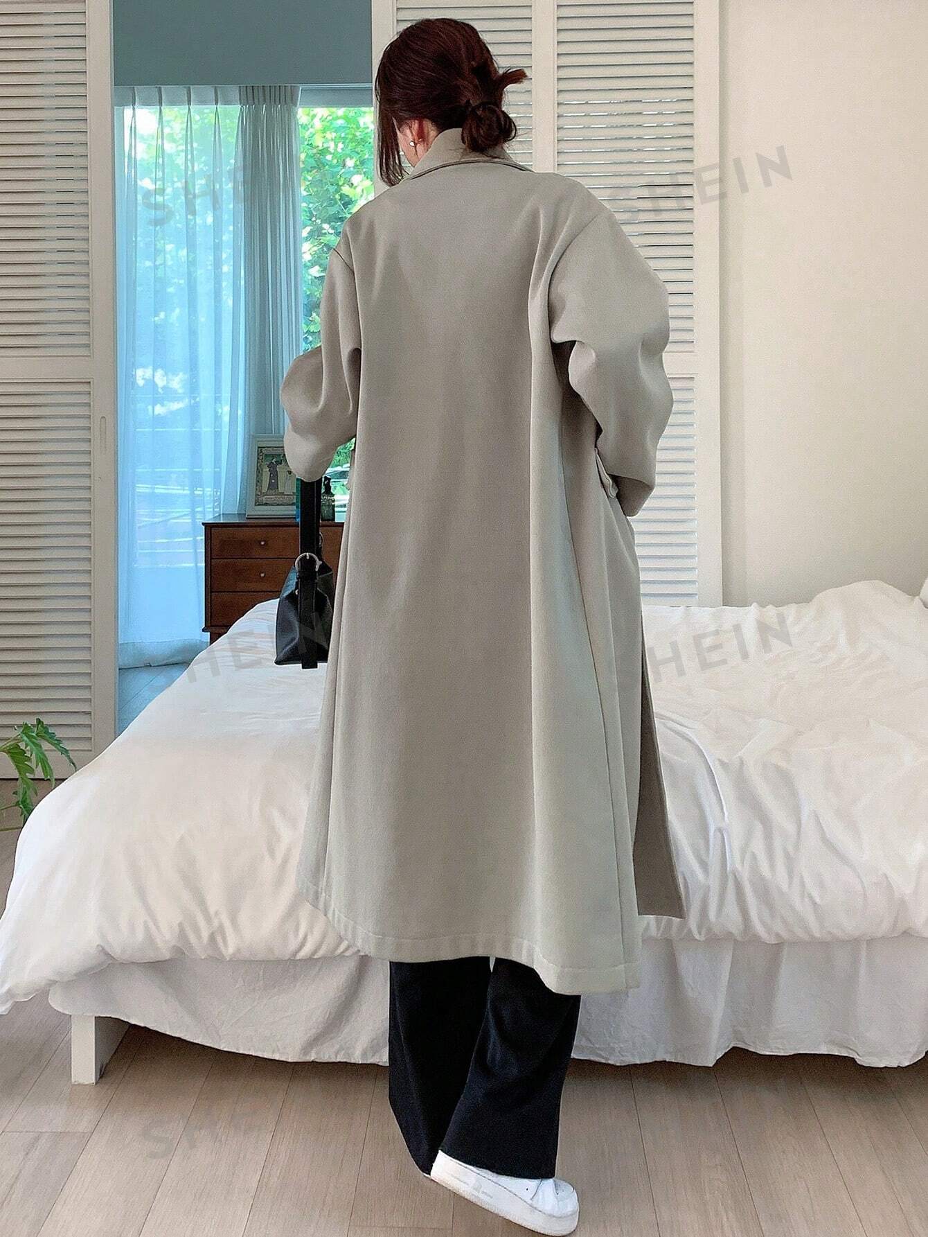 Women Stand Collar Long Sleeve Casual Business Wool Blend Coat - Negative Apparel