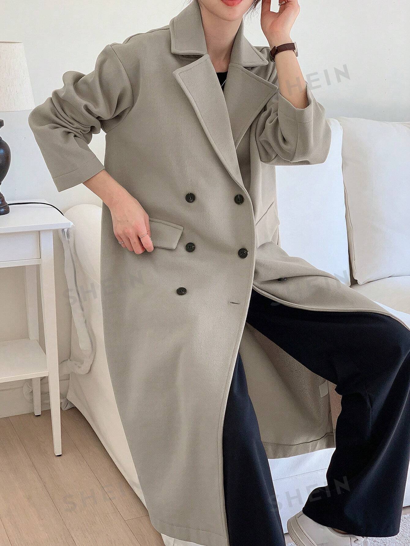 Women Stand Collar Long Sleeve Casual Business Wool Blend Coat - Negative Apparel