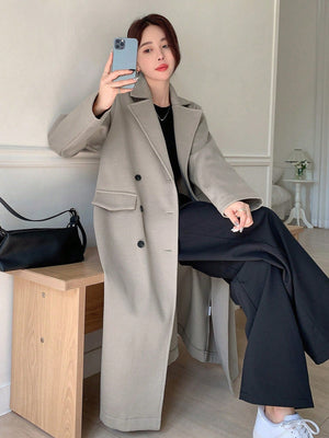 Women Stand Collar Long Sleeve Casual Business Wool Blend Coat - Negative Apparel