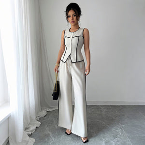 Women’s Apricot Solid Color Sleeveless Two - Piece Suit | Elegant Pants Set – 2025 Collection - Negative Apparel