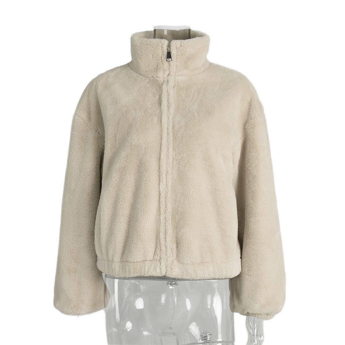 Women’s Beige Sleeveless Faux Fur Vest | Stand Collar Soft Polyester Outerwear | Casual Korean Style Zipper Jacket – Autumn 2025 Collection - Negative Apparel