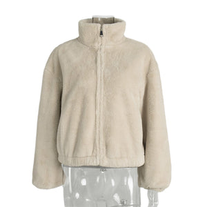 Women’s Beige Sleeveless Faux Fur Vest | Stand Collar Soft Polyester Outerwear | Casual Korean Style Zipper Jacket – Autumn 2025 Collection - Negative Apparel
