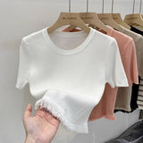 Women’s Bingshuang Silk Tassel T-Shirt – Sweet & Spicy Slim Fit Top - Negative Apparel