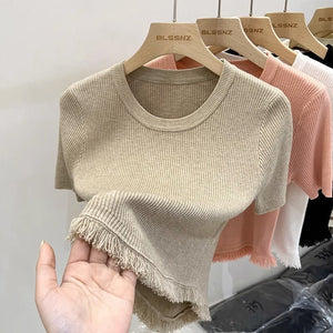 Women’s Bingshuang Silk Tassel T-Shirt – Sweet & Spicy Slim Fit Top - Negative Apparel