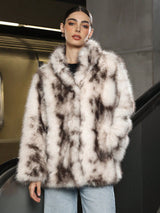 Women’s Black & White Faux Fur Jacket with Semi - Turtleneck & Pockets - Negative Apparel